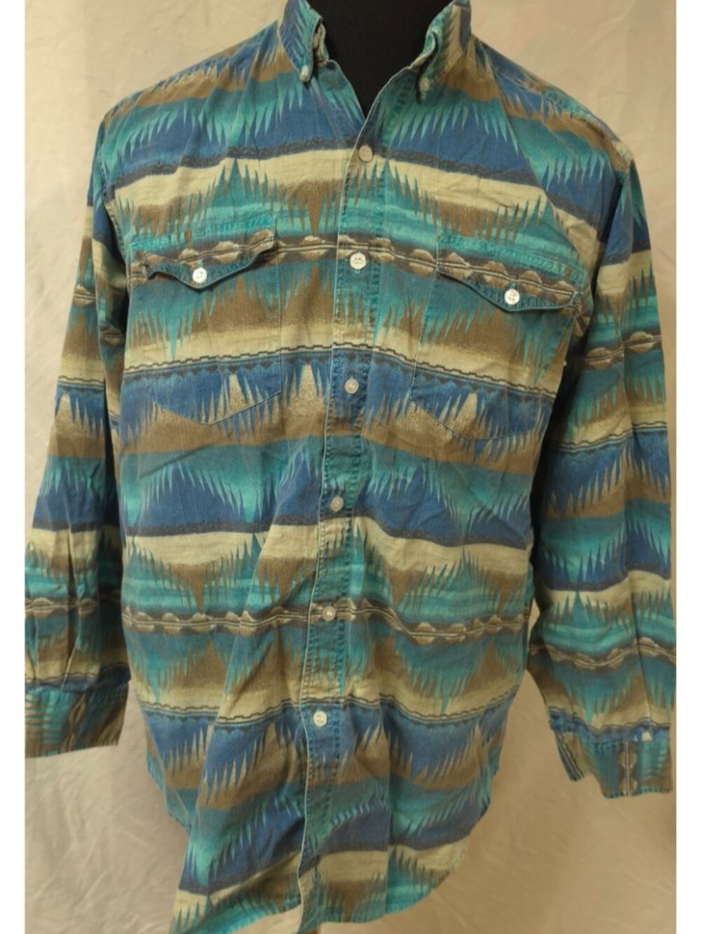 Vtg Saddlebrook Mens Large Multicolor Aztec Tribal Button Cowboy Western Shirt